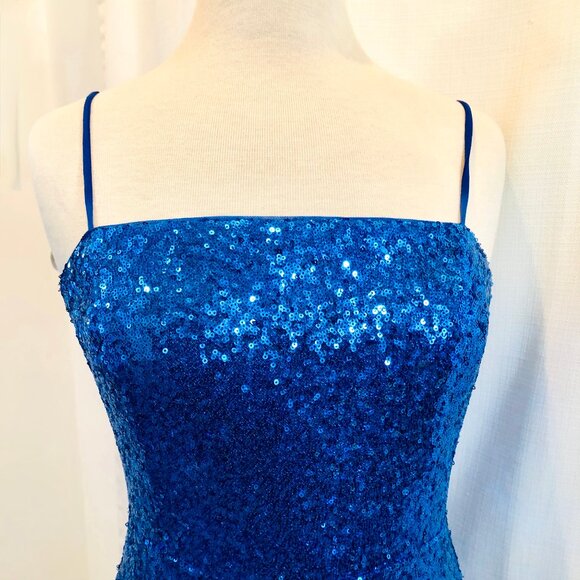D. ark Bright Blue Sequin Mini Dress Size XS - Picture 4 of 9